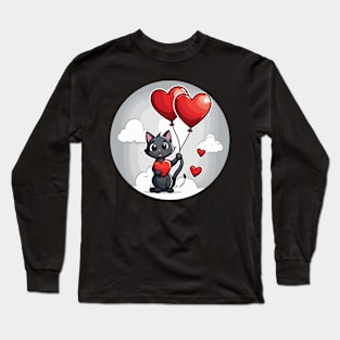 Cat Heart Balloon - Valentines Day Long Sleeve T-Shirt